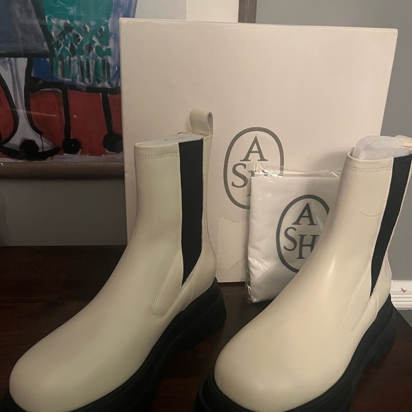 New ASH Elite Tofu Off-White Leather Platform Chelsea Womens Boots - Size 38 - Picture 5 of 8